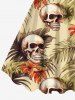 Skulls Tropical Leaf Hibiscus Flowers Print Plus Size Matching Hawaii Beach Outfit For Couples -  