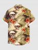 Skulls Tropical Leaf Hibiscus Flowers Print Plus Size Matching Hawaii Beach Outfit For Couples -  