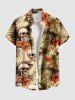 Skulls Tropical Leaf Hibiscus Flowers Print Plus Size Matching Hawaii Beach Outfit For Couples -  
