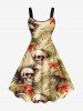 Skulls Tropical Leaf Hibiscus Flowers Print Plus Size Matching Hawaii Beach Outfit For Couples -  