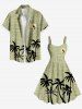 Tenue de plage hawaïenne assortie grande taille à imprimé cocotier et soleil chiné pour couples - Vert 