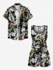 Plus Size Tropical Leaf Flower Print Hawaii Drawstring Pocket Romper -  