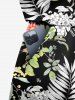 Combinaison hawaïenne grande taille à imprimé feuilles tropicales et fleurs avec cordon de serrage et poches - Noir 6X