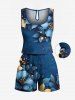 Matching Hawaii Shirt and Romper Plus Size Beach Outfit Two Tone Hibiscus Flower Leaf Galaxy Print For Couples -  
