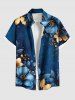 Matching Hawaii Shirt and Romper Plus Size Beach Outfit Two Tone Hibiscus Flower Leaf Galaxy Print For Couples -  