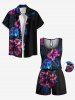 Tenue de plage hawaïenne assortie grande taille à imprimé tropical, fleurs d'hibiscus et feuilles, pour couples - Noir 