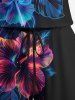 Tenue de plage hawaïenne assortie grande taille à imprimé tropical, fleurs d'hibiscus et feuilles, pour couples - Noir 