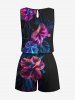 Tenue de plage hawaïenne assortie grande taille à imprimé tropical, fleurs d'hibiscus et feuilles, pour couples - Noir 