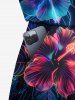 Tenue de plage hawaïenne assortie grande taille à imprimé tropical, fleurs d'hibiscus et feuilles, pour couples - Noir 