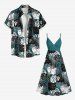 Tenue de plage hawaïenne assortie grande taille à imprimé feuilles tropicales pour couples - Vert 