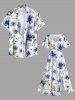 Tenue de plage hawaïenne assortie grande taille à imprimé fleurs et feuilles pour couples - Blanc 