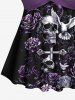 Skull Cross Flower Bird Print Twist Halter Backless Boyleg Tankini Swimsuit -  