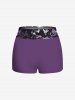 Skull Cross Flower Bird Print Twist Halter Backless Boyleg Tankini Swimsuit -  