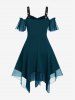 Gothic Plus Size Cold Shoulder Lace Up Grommet Handkerchief Chiffon Asymmetric Dress -  