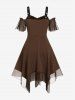Gothic Plus Size Cold Shoulder Lace Up Grommet Handkerchief Chiffon Asymmetric Dress -  