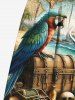 Plus Size Parrot Sea Sailboat Jewelry Skull Print Hawaii Drawstring Beach Shorts For Men -  