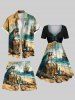 Plus Size Parrot Sea Sailboat Jewelry Skull Print Hawaii Drawstring Beach Shorts For Men -  