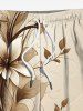 Short de plage hawaïen grande taille à cordon de serrage et imprimé floral et branches pour homme - café lumière 6XL