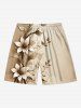 Short de plage hawaïen grande taille à cordon de serrage et imprimé floral et branches pour homme - café lumière 6XL