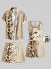 Plus Size Ombre Flower Leaf Branch Print Hawaii Drawstring Beach Shorts For Men -  