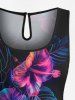 Combinaison hawaïenne cintrée grande taille à imprimé tropical, fleurs d'hibiscus et feuilles - Noir 4X