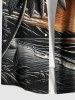 Chemise hawaïenne grande taille à boutons et poches, imprimé cocotiers, soleil et paysage marin, pour homme - Noir 2XL