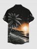 Chemise hawaïenne grande taille à boutons et poches, imprimé cocotiers, soleil et paysage marin, pour homme - Noir 2XL