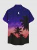 Plus Size Coconut Tree Moon Ombre Sky Star Print Buttons Pocket Hawaii Shirt For Men -  