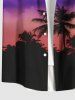 Plus Size Coconut Tree Moon Ombre Sky Star Print Buttons Pocket Hawaii Shirt For Men -  
