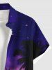 Chemise hawaïenne grande taille à imprimé cocotier, lune, ciel ombré, étoiles, boutons et poches pour homme - Noir 6XL