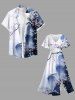 Plus Size Chinese Style Mountain Plum Bossom Flowers Print Split Hawaii Midi Dress -  