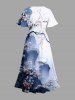 Plus Size Chinese Style Mountain Plum Bossom Flowers Print Split Hawaii Midi Dress -  