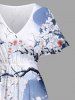 Plus Size Chinese Style Mountain Plum Bossom Flowers Print Split Hawaii Midi Dress -  