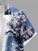Chemise hawaïenne grande taille à imprimé fleurs de prunier de montagne, style chinois, boutons et poches, pour homme - Bleu profond 5XL