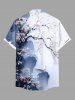 Chemise hawaïenne grande taille à imprimé fleurs de prunier de montagne, style chinois, boutons et poches, pour homme - Bleu profond 5XL