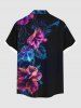 Chemise hawaïenne grande taille à imprimé tropical, fleurs d'hibiscus et feuilles, avec poches et boutons, pour homme - Noir 2XL