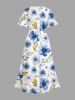 Plus Size Flowers Leaf Print Split Hawaii Midi Dress -  