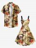 Robe débardeur hawaïenne grande taille à imprimé tête de mort, feuilles tropicales, hibiscus et fleurs - café lumière XXS