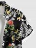 Plus Size Tropical Leaf Flower Print Hawaii Button Pocket Shirt For Men -  