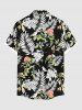 Plus Size Tropical Leaf Flower Print Hawaii Button Pocket Shirt For Men -  