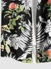 Plus Size Tropical Leaf Flower Print Hawaii Button Pocket Shirt For Men -  