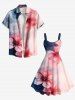 Plus Size Ombre Watercolor Flower Print Hawaii A Line Tank Dress -  