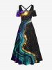 Robe longue trapèze hawaïenne à bretelles croisées et épaules dénudées, imprimé galaxie et paillettes, grande taille - Noir L