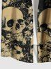 Chemise hawaïenne grande taille à imprimé tête de mort et marguerites, boutons et poches pour homme - Noir 4XL
