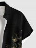 Chemise hawaïenne grande taille à imprimé tête de mort et marguerites, boutons et poches pour homme - Noir 4XL