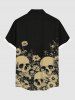 Chemise hawaïenne grande taille à imprimé tête de mort et marguerites, boutons et poches pour homme - Noir 4XL