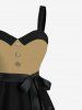 Robe hawaïenne grande taille à imprimé tête de mort, marguerites, boutons, col rabattu et ceinture - Noir 6X