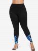 Plus Size Rose Flower Moon Star Galaxy Print Skinny Leggings -  