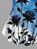 Plus Size Rose Flower Moon Star Galaxy Print T-shirt -  