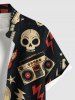 Chemise grande taille à imprimé tête de mort, guitare, radio, rock and roll hawaïen, boutonnée et poche pour homme - Noir XL